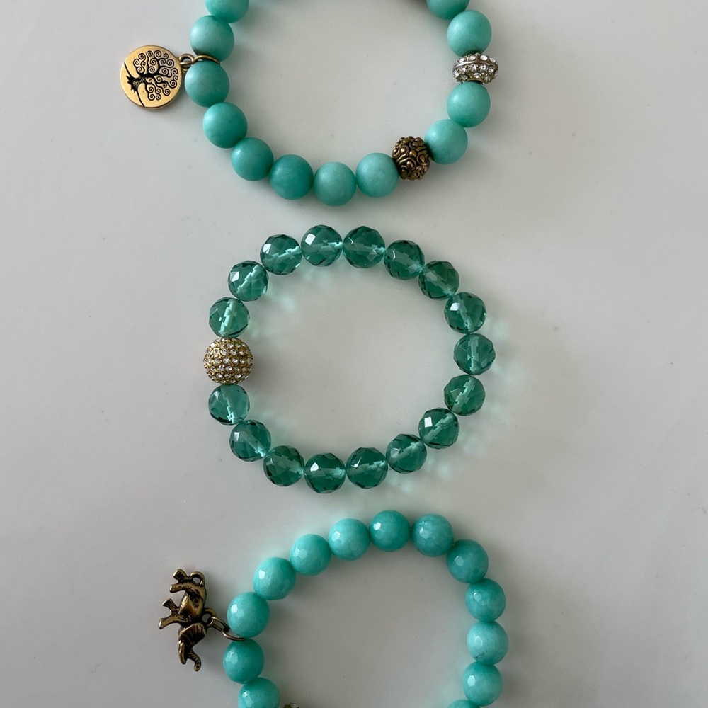 Turquoise Faceted Agate & Crystal Pave w Tree of Life & Elephant Charm Bracelet
